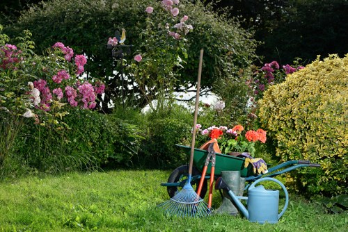 Gardener carrying out a safe site check before starting work